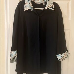 Kate Hill Black Button Down Shirt with Floral Trim